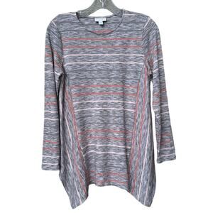 J. Jill PureJill Long Sleeve Handkerchief Irregular Hem Tunic Top Gray Pink S